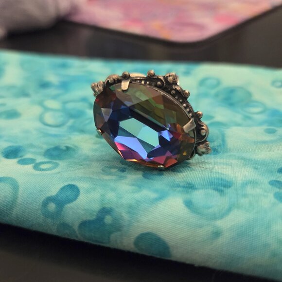 BellaLili Empress Joie Adjustable Silver Plated Swarovski Jewel Cocktail Ring - Picture 4 of 6